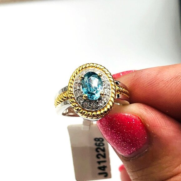 QVC Blue and White Topaz Sterling Silver Gold Plated Accents Ring 5.5 - Picture 2 of 3